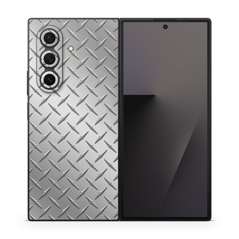 Samsung Galaxy Z Fold7 Skin design of Pattern, Metal, Line, Design, Steel, Parallel, Tile, Beige, Flooring, with gray colors