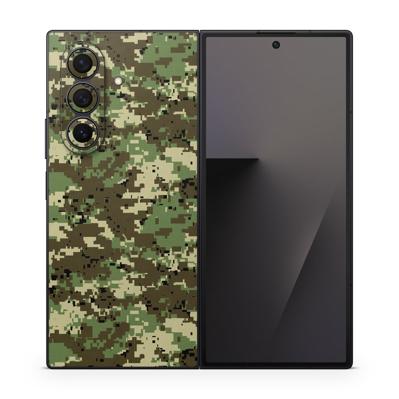 Samsung Galaxy Z Fold7 Skin design of Military camouflage, Pattern, Camouflage, Green, Uniform, Clothing, Design, Military uniform, with black, gray, green colors