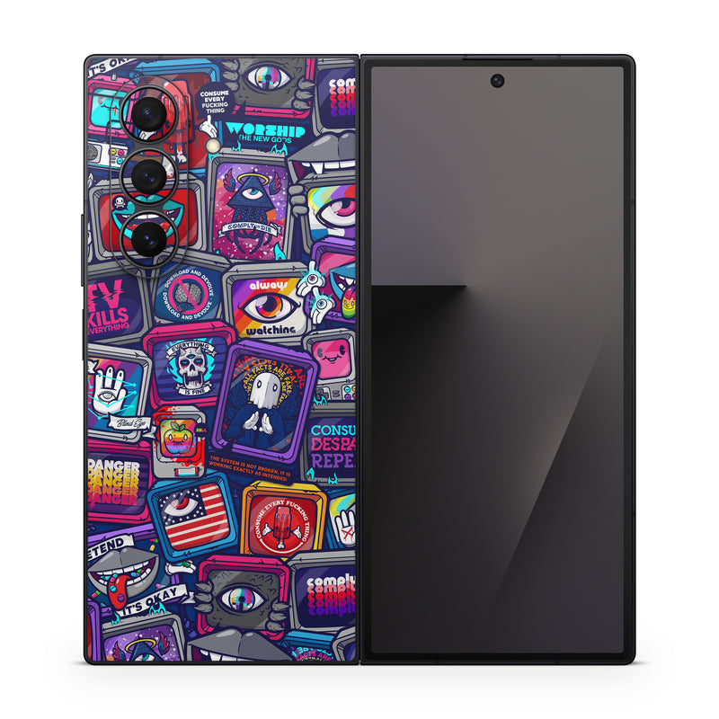 Samsung Galaxy Z Fold7 Skin design of Pattern, Font, Art, Visual arts, Collection, with red, blue, black, gray, purple, yellow, white, green colors