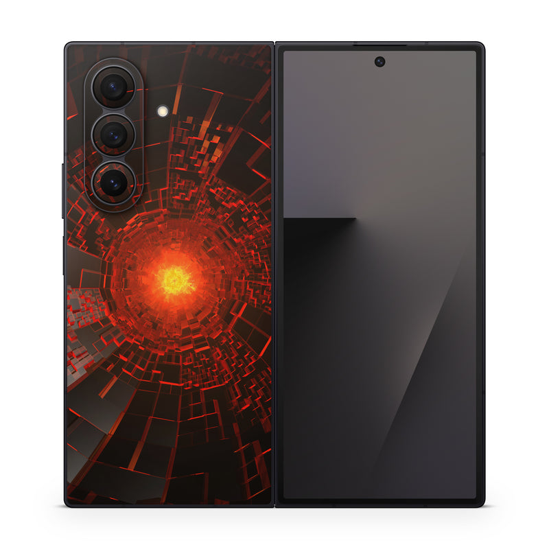 Samsung Galaxy Z Fold7 Skin design of Red, Fractal art, Light, Circle, Design, Art, Graphics, Symmetry, Pattern, Space, with black, red colors