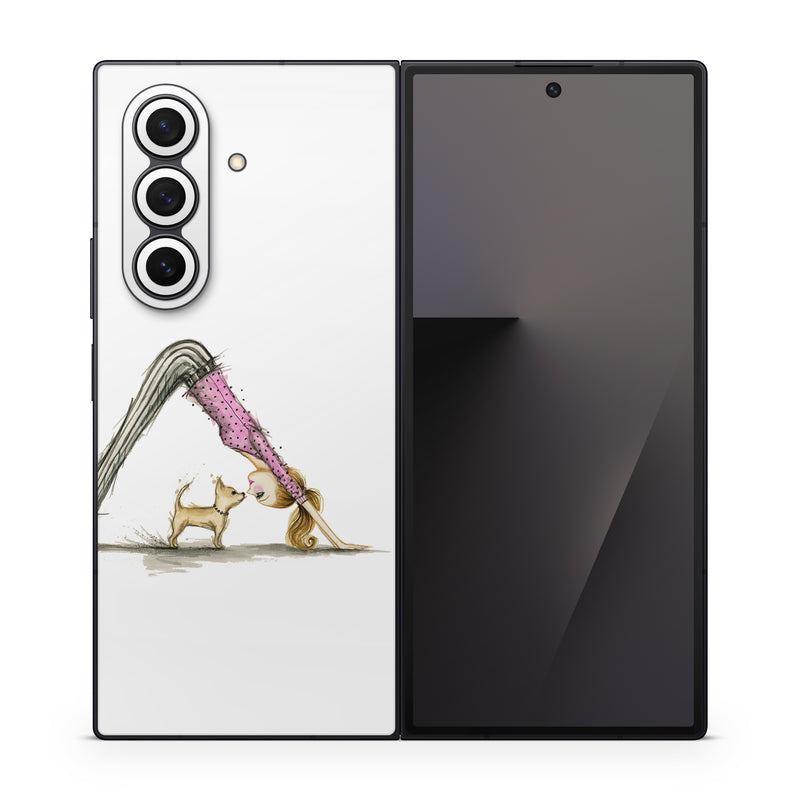 Samsung Galaxy Z Fold7 Skin design of Drawing, Illustration, with white, pink, black, white, brown, yellow colors
