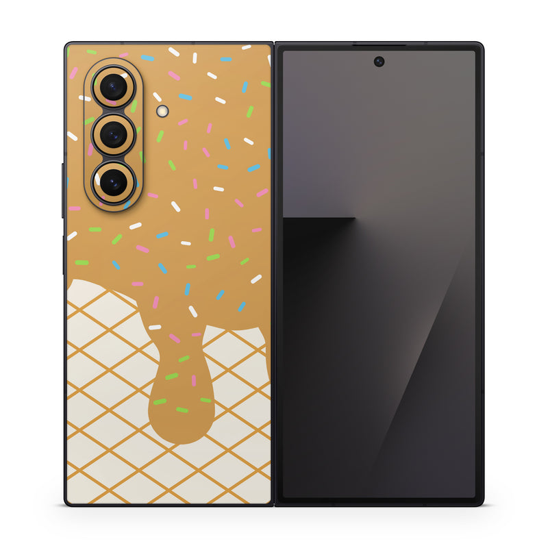 Samsung Galaxy Z Fold7 Skin design of Graphics, Child art, Wrapping Paper, Pattern, with white, brown, yellow, green, orange, pink, blue colors