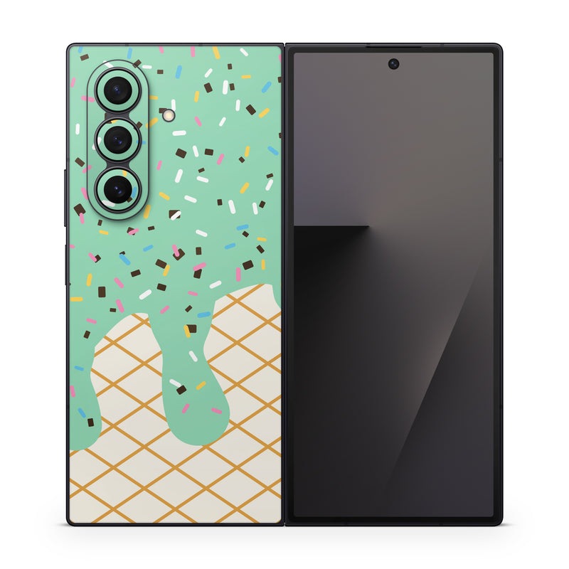 Samsung Galaxy Z Fold7 Skin design of Graphics, Pattern, Polka dot, Wrapping Paper, Child art, with white, brown, yellow, black, green, pink, orange, blue colors