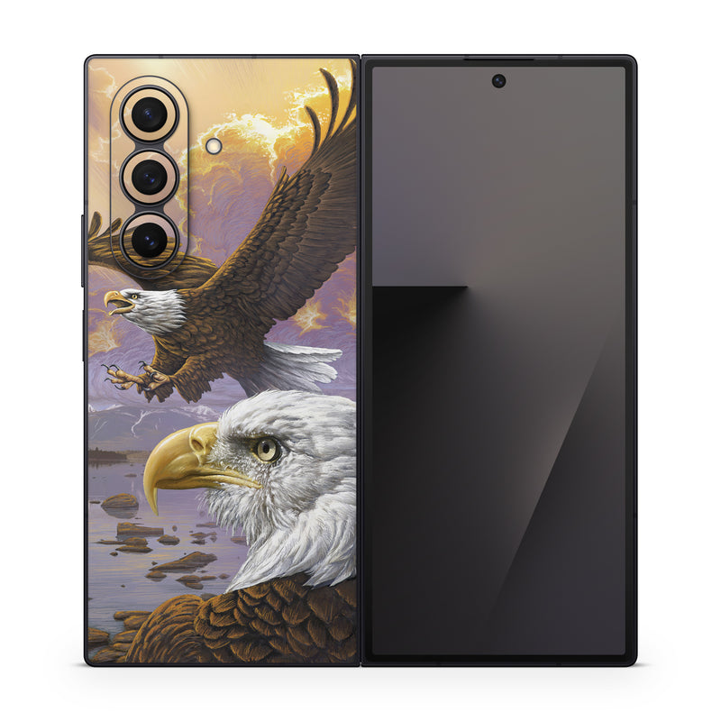 Samsung Galaxy Z Fold7 Skin design of Bird, Bird of prey, Bald eagle, Vertebrate, Eagle, Accipitriformes, Accipitridae, Golden eagle, Beak, Hawk, with gray, black, green, red, purple colors