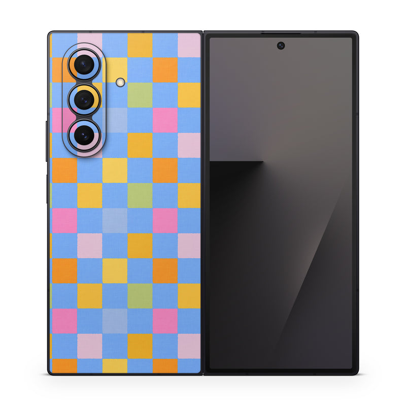 Samsung Galaxy Z Fold7 Skin design of Rectangle, Azure, Textile, Orange, Aqua, Font, Symmetry, Magenta, Tints and shades, Parallel, with blue, yellow, orange, green, pink colors