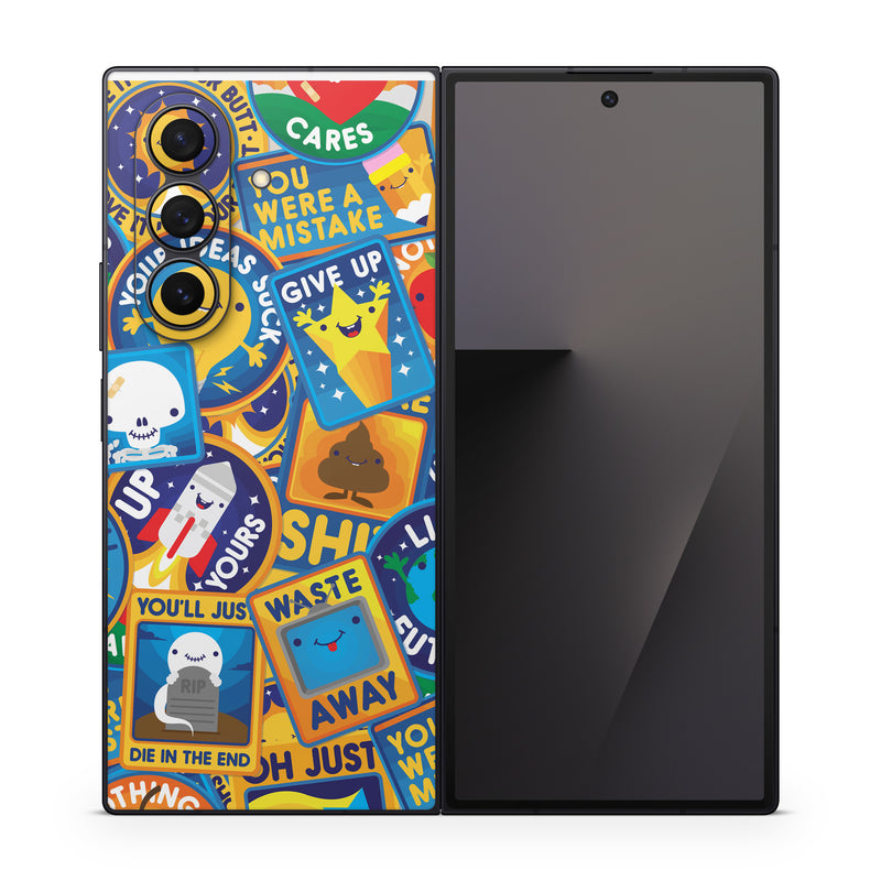 Samsung Galaxy Z Fold7 Skin design of Pattern, Visual arts, Design, Art, Mosaic, Psychedelic art, with blue, yellow, orange, white, green, red, gray colors