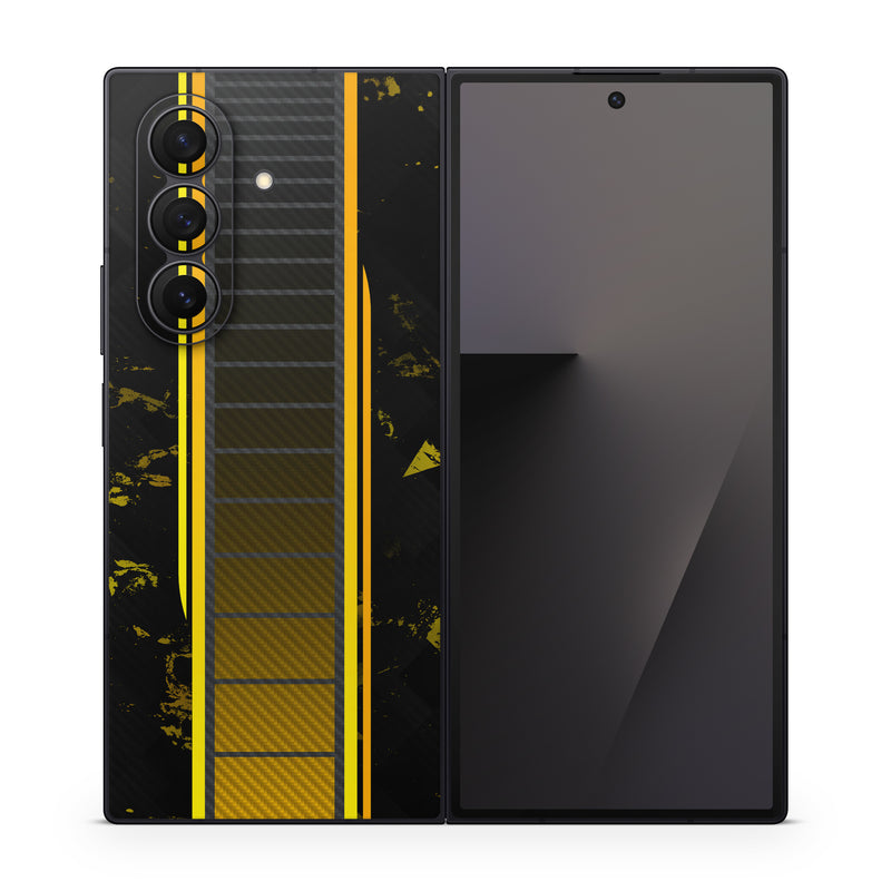 Samsung Galaxy Z Fold7 Skin design of Yellow, Plant, Font, Symmetry, Terrestrial plant, Tower block, Parallel, Pattern, Tints and shades, Rectangle, with black, yellow, gray, orange colors