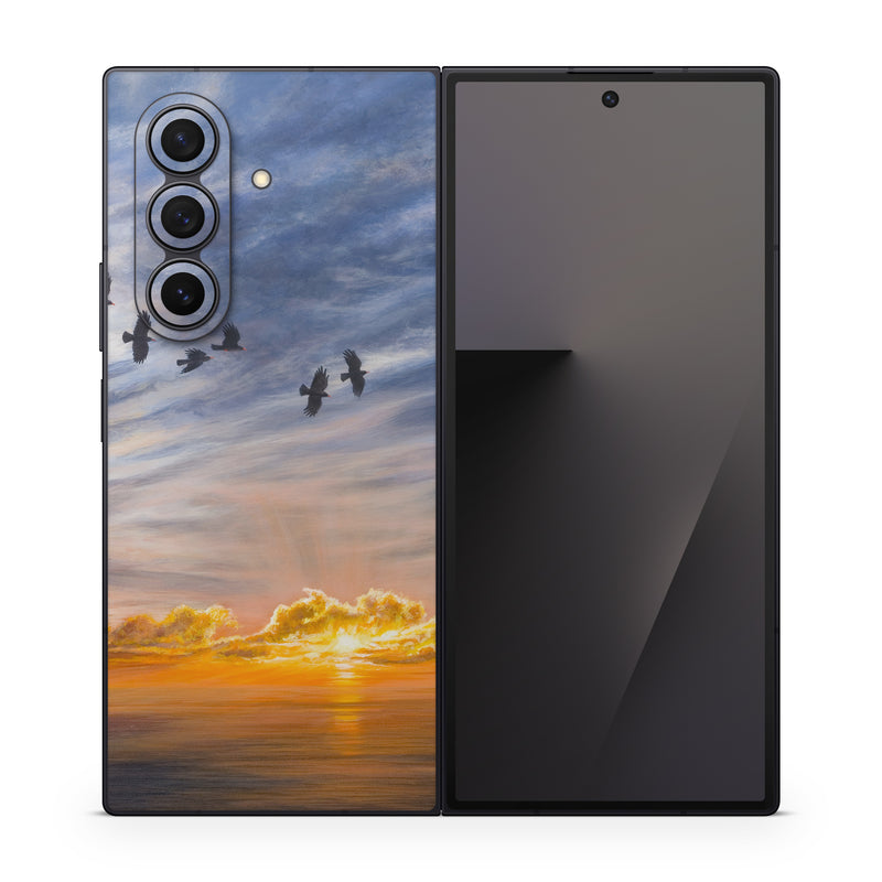 Samsung Galaxy Z Fold7 Skin design of Sky, Cloud, Nature, Blue, Daytime, Atmosphere, Sunset, Afterglow, Evening, Horizon, with black, blue, yellow, orange, white colors
