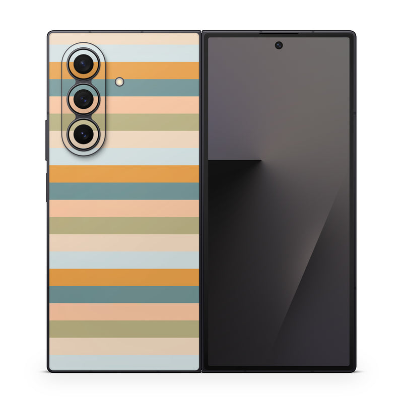 Samsung Galaxy Z Fold7 Skin design of Azure, Rectangle, Orange, Material property, Tints and shades, Pattern, Parallel, Electric blue, Magenta, Peach, with orange, blue, green colors