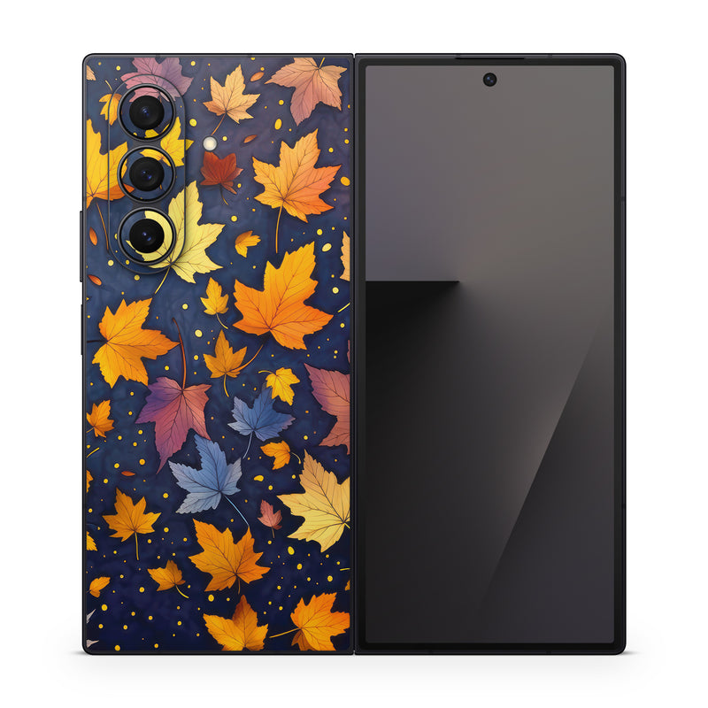 Samsung Galaxy Z Fold7 Skin design of Orange, Line, Pattern, Electric blue, Symmetry, Groundcover, Flowering plant, Design, Flower, Art, with yellow, orange, red, black, blue, purple colors