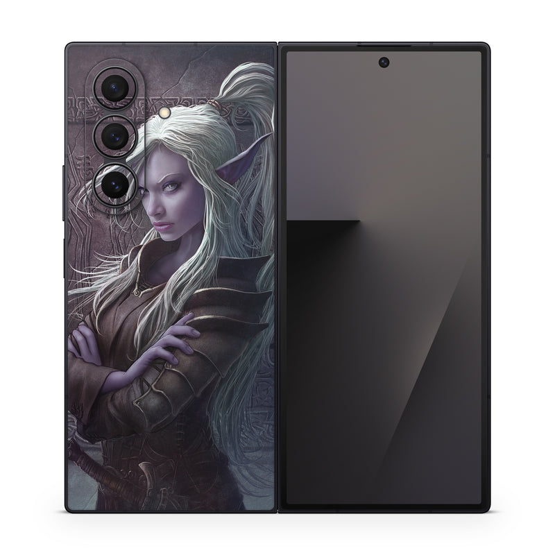 Samsung Galaxy Z Fold7 Skin design of Cg artwork, Beauty, Purple, Lady, Illustration, Fictional character, Long hair, Photography, Art, Portrait, with black, gray, purple colors