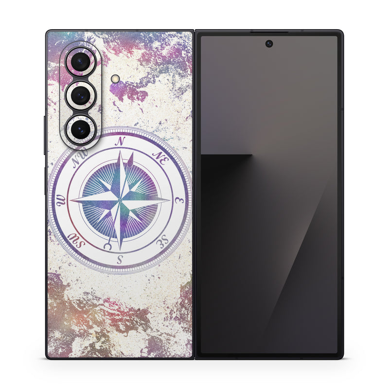 Samsung Galaxy Z Fold7 Skin design of Clock, Circle, Compass, Graphics, Pattern, Illustration, Interior design, with gray, white, yellow, pink, purple, blue colors