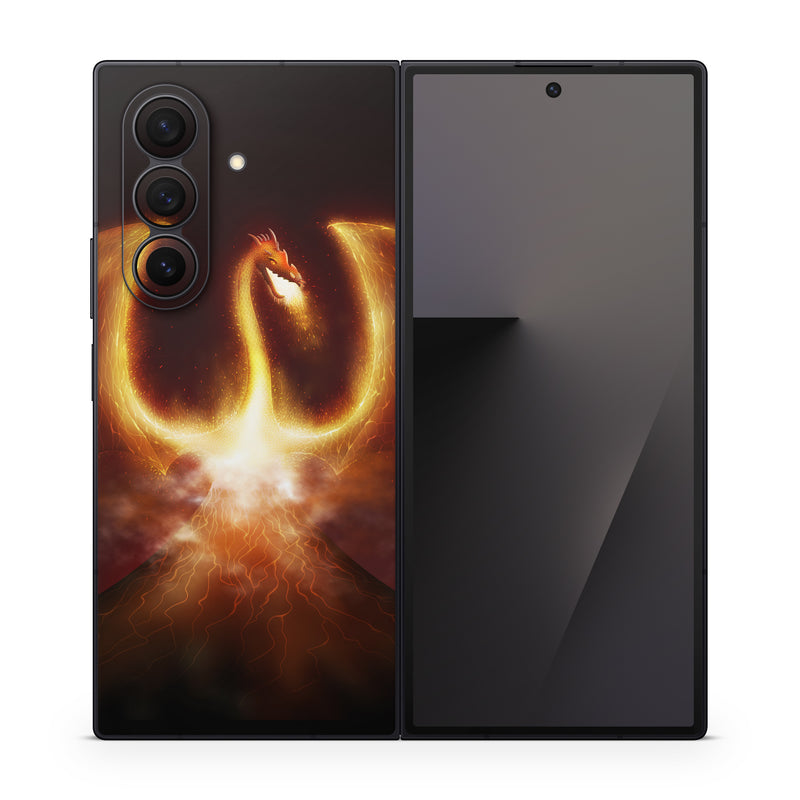 Samsung Galaxy Z Fold7 Skin design of Light, Atmosphere, Orange, Space, Heat, Sky, Darkness, Art, Geological phenomenon, Universe, with black, red, green, pink colors