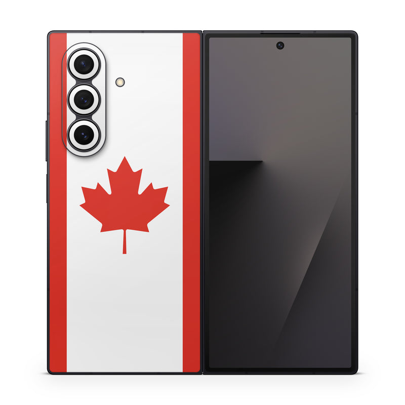 Samsung Galaxy Z Fold7 Skin design of Red, Maple leaf, Tree, Leaf, Woody plant, Flag, Plant, Plane, Red flag, Maple, with red, white colors