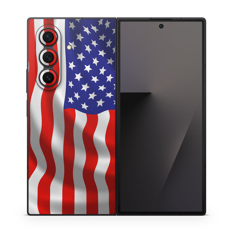Samsung Galaxy Z Fold7 Skin design of Flag of the united states, Flag, Flag Day (USA), Veterans day, Independence day, Memorial day, Holiday, with gray, red, blue, black, white colors