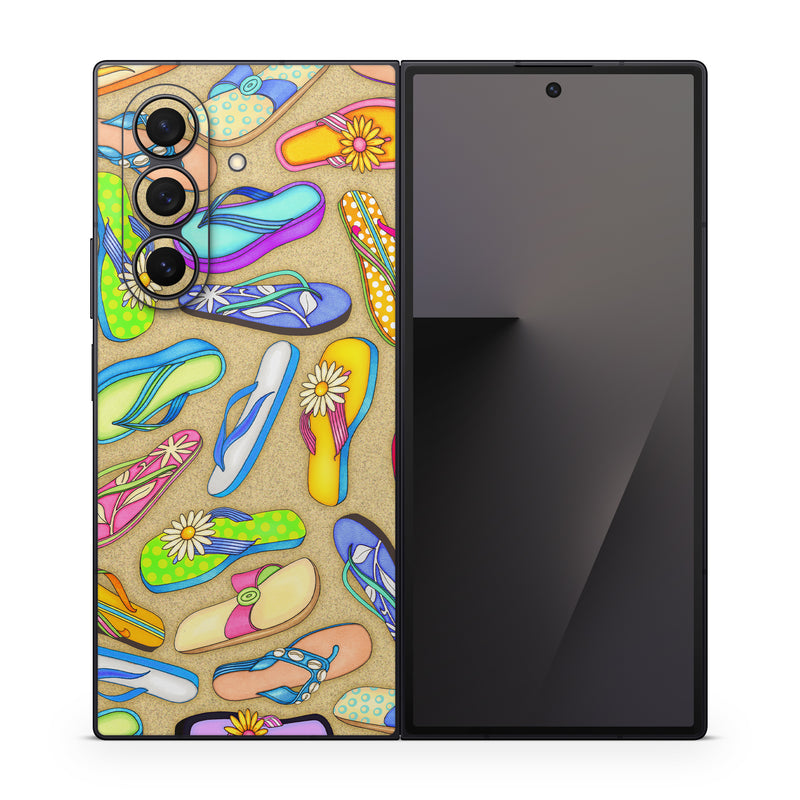 Samsung Galaxy Z Fold7 Skin design of Pattern, Design, Visual arts, Footwear, Art, with gray, green, blue, pink, purple, orange colors