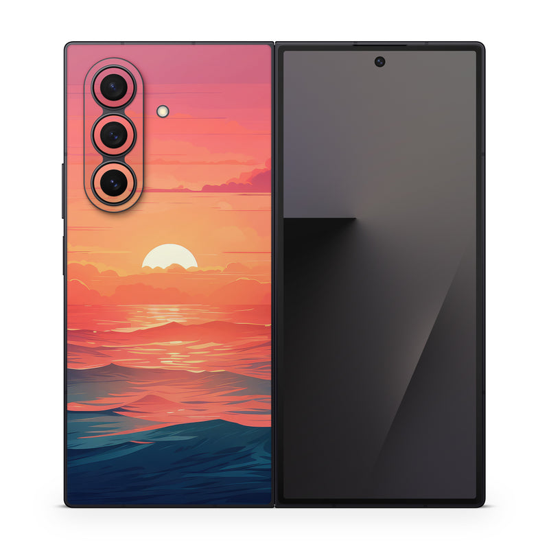 Samsung Galaxy Z Fold7 Skin design of Cloud, Sky, Atmosphere, Daytime, Afterglow, Ecoregion, Nature, Dusk, Water, Orange, with blue, red, yellow, orange, pink, black, purple colors