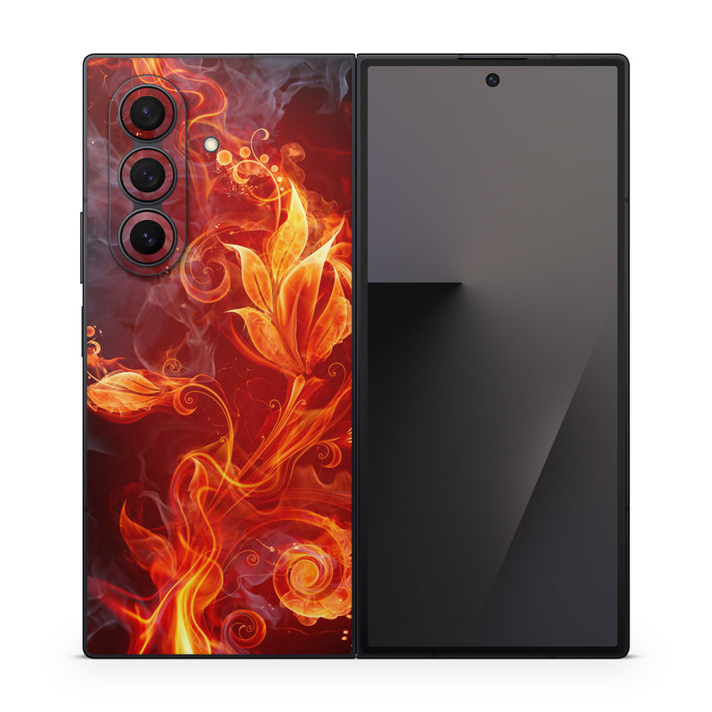 Samsung Galaxy Z Fold7 Skin design of Flame, Fire, Heat, Red, Orange, Fractal art, Graphic design, Geological phenomenon, Design, Organism, with black, red, orange colors