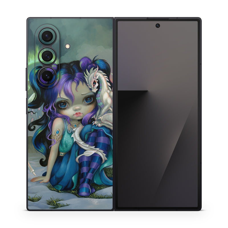 Samsung Galaxy Z Fold7 Skin design of Illustration, Fictional character, Cg artwork, Art, Mythology, Anime, Mythical creature, with green, blue, purple, yellow, red, white colors