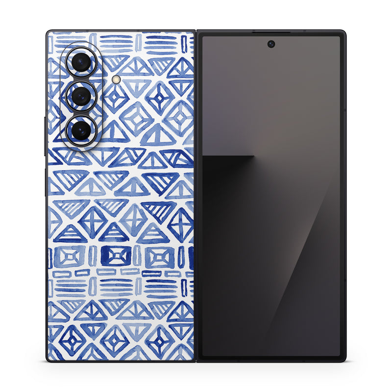Samsung Galaxy Z Fold7 Skin design of Pattern, Line, Design, Symmetry, Visual arts, Parallel, with white, blue colors