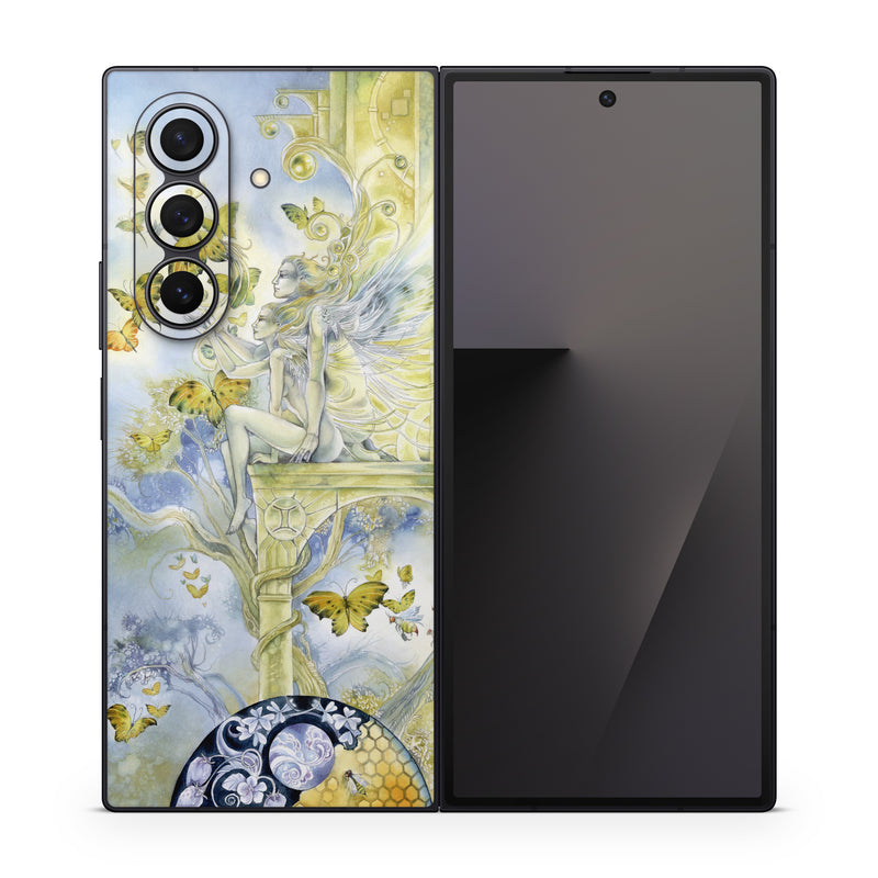 Samsung Galaxy Z Fold7 Skin design of Illustration, Watercolor paint, Art, Painting, Plant, with gray, green, yellow, purple, black colors
