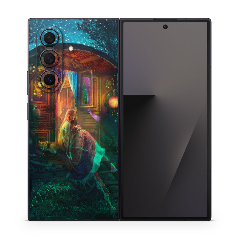 Samsung Galaxy Z Fold7 Skin design of Illustration, Adventure game, Darkness, Art, Digital compositing, Fictional character, Games, with black, red, blue, green colors