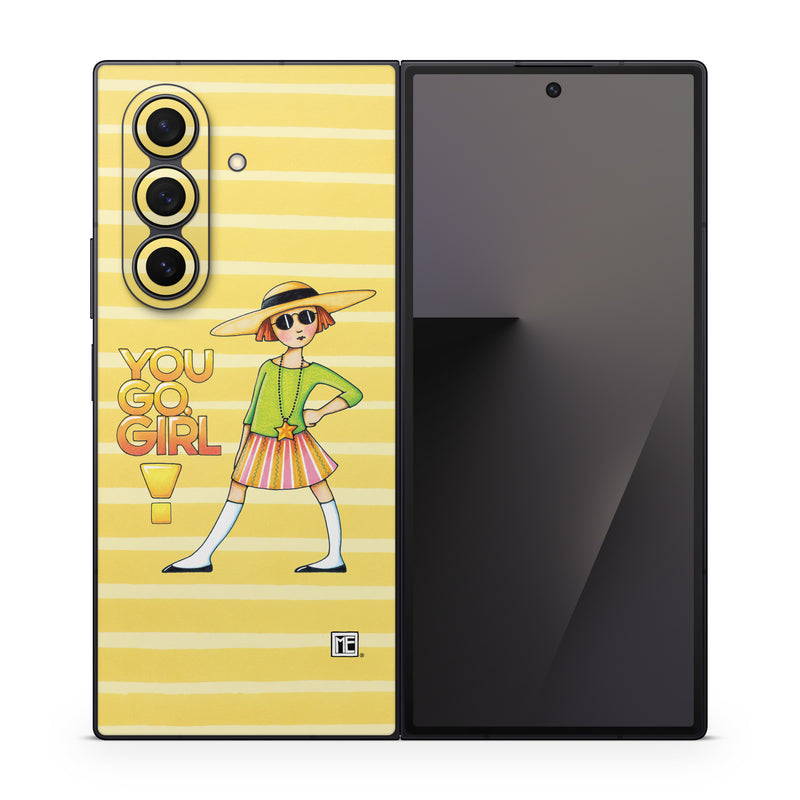 Samsung Galaxy Z Fold7 Skin design of Cartoon, Illustration, Clip art, Art, with orange, pink, yellow, green, gray, black colors