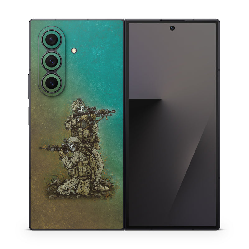 Samsung Galaxy Z Fold7 Skin design of Art, Sculpture, Landscape, Illustration, Visual arts, Wood, Drawing, Fictional character, Soil, Circle, with blue, green, white, gray, brown colors