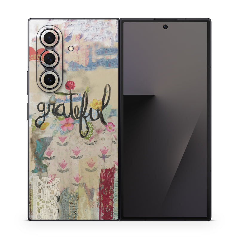 Samsung Galaxy Z Fold7 Skin design of Pink, Art, Modern art, Font, Textile, Illustration, Plant, Pattern, Flower, Still life, with red, blue, black, green, pink, yellow, brown colors