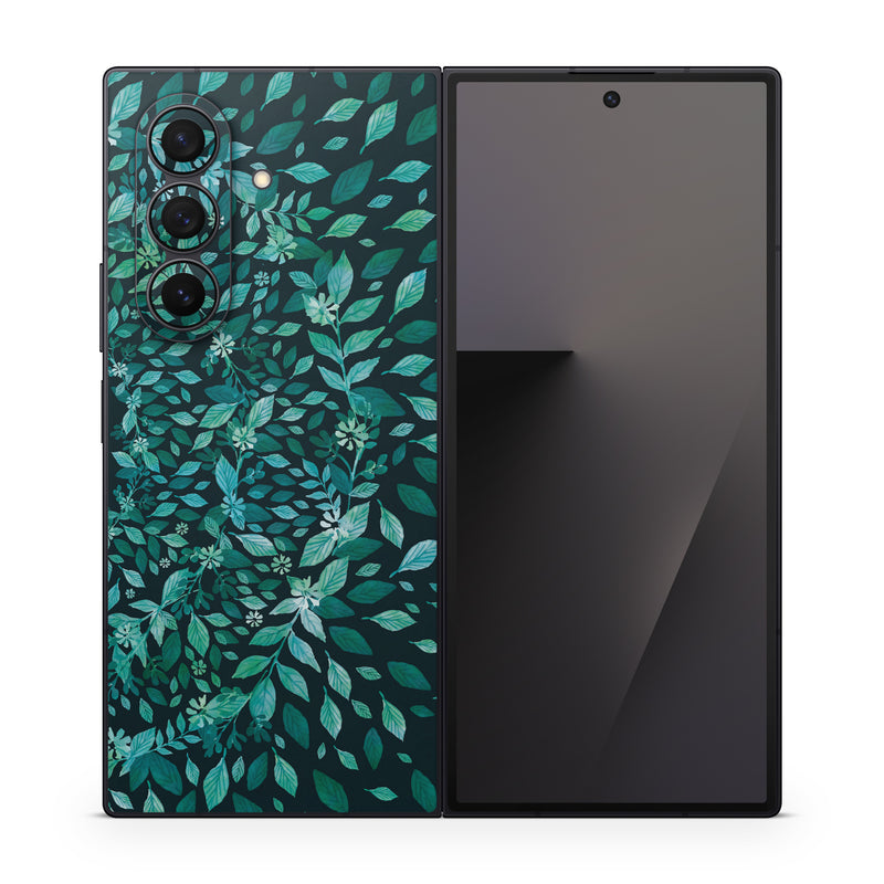Samsung Galaxy Z Fold7 Skin design of Green, Aqua, Organism, Turquoise, Natural environment, Teal, Marine biology, Water, Leaf, Plant, with black, green, white colors