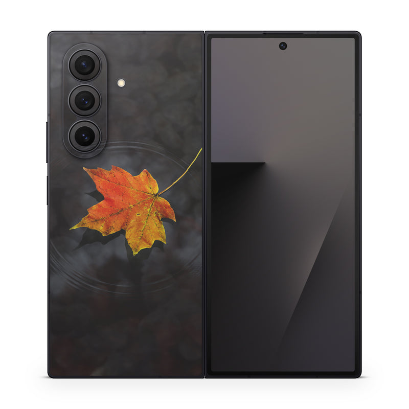 Samsung Galaxy Z Fold7 Skin design of Leaf, Maple leaf, Tree, Black maple, Sky, Yellow, Deciduous, Orange, Autumn, Red, with black, red, green colors
