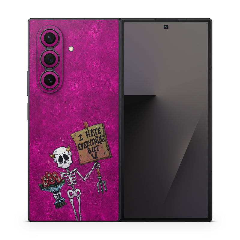 Samsung Galaxy Z Fold7 Skin design of Purple, Pink, Violet, Magenta, Font, Tints and shades, Art, Electric blue, Skull, Rectangle, with white, gray, pink, red, green, brown, black colors