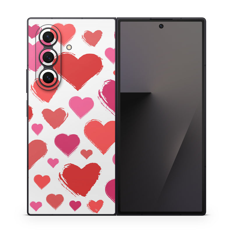 Samsung Galaxy Z Fold7 Skin design of Photograph, Organ, Human body, Red, Pink, Material property, Pattern, Font, Magenta, Heart, with white, red, pink colors