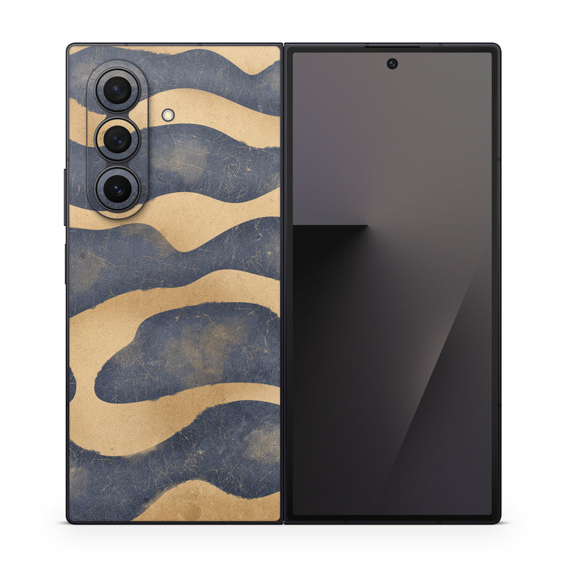 Samsung Galaxy Z Fold7 Skin design of Art, Painting, Pattern, Font, Landscape, Dune, Illustration, Aeolian landform, Sand, Visual arts, with blue, brown colors