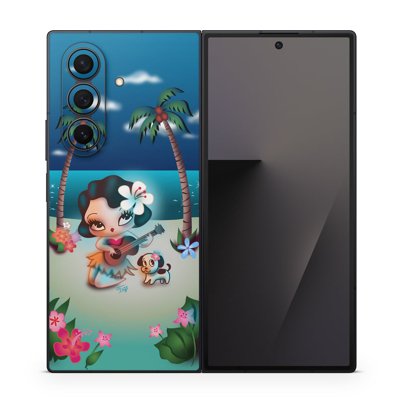 Samsung Galaxy Z Fold7 Skin design of Cartoon, Animated cartoon, Illustration, Animation, Fictional character, Plant, Art, Clip art, with blue, white, brown, pink, green, yellow, red colors