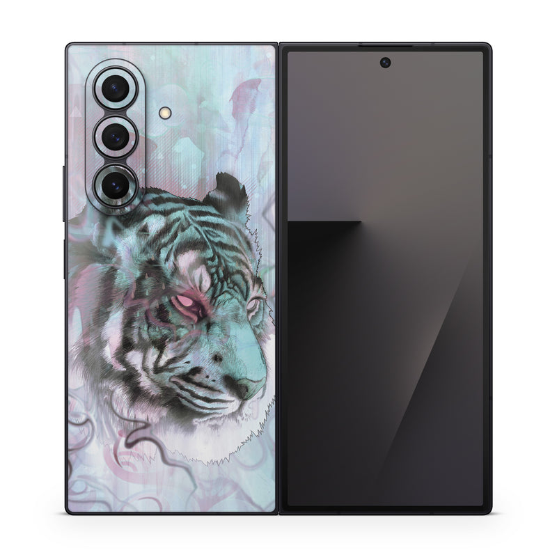 Samsung Galaxy Z Fold7 Skin design of Watercolor paint, Illustration, Art, Visual arts, Drawing, Graphic design, Pattern, Painting, Acrylic paint, Fictional character, with gray, purple, black colors