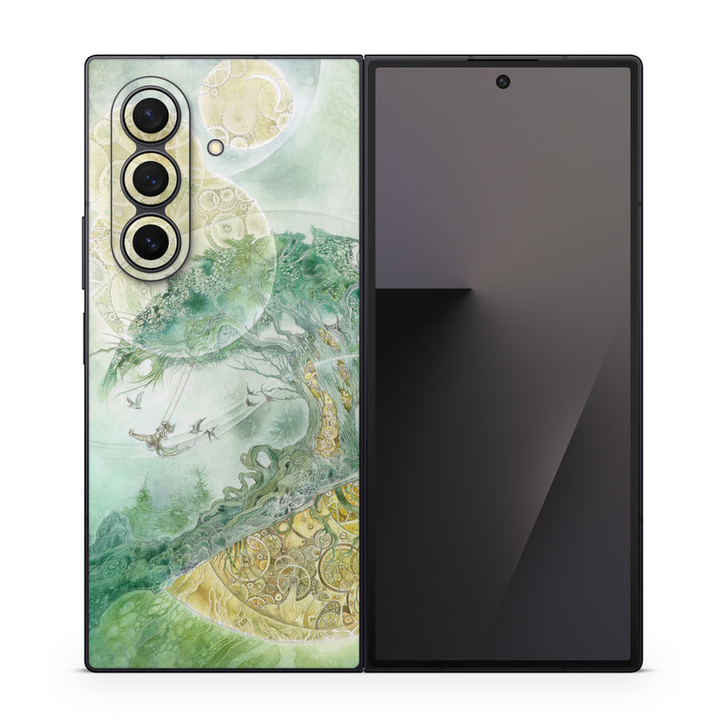 Samsung Galaxy Z Fold7 Skin design of Illustration, Organism, Art, World, Fictional character, with green, yellow, brown colors