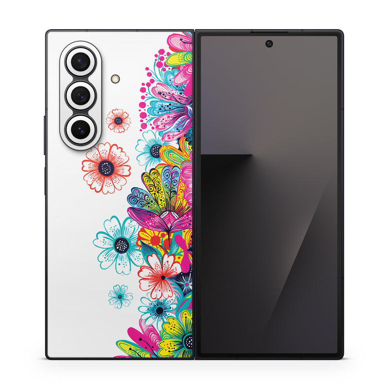 Samsung Galaxy Z Fold7 Skin design of Pattern, Floral design, Design, Graphic design, Flower, Wildflower, Plant, Graphics, Clip art, Visual arts, with white, pink, blue, yellow, purple, red colors