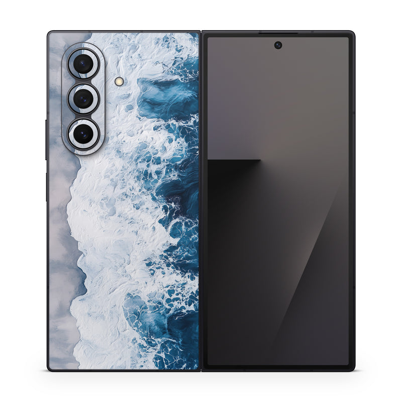 Samsung Galaxy Z Fold7 Skin design of Water, Atmosphere, Water resources, Cloud, Liquid, Azure, Fluid, Natural landscape, Wind wave, Sky, with black, blue, white, gray colors