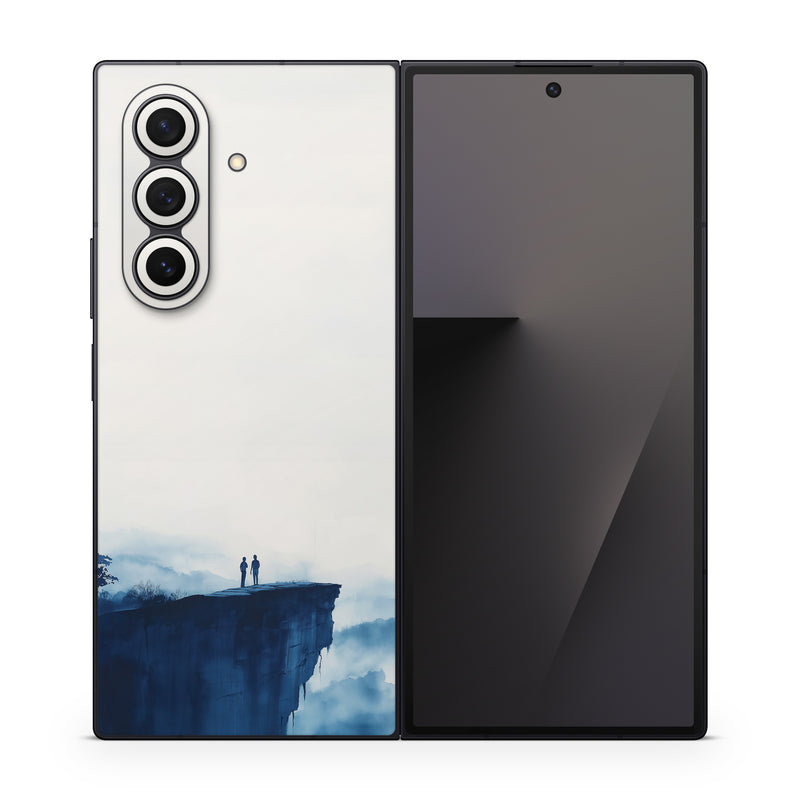 Samsung Galaxy Z Fold7 Skin design of Cloud, Water, Sky, Slope, Mountain, Terrain, People in nature, Horizon, Landscape, Calm, with black, blue, white, gray colors