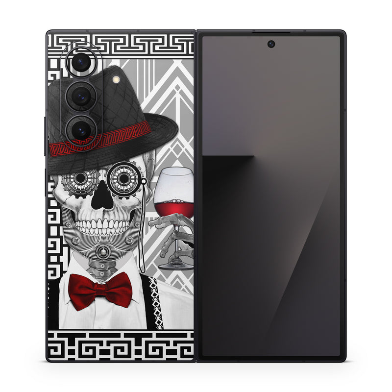 Samsung Galaxy Z Fold7 Skin design of Cartoon, Poster, Font, Illustration, Headgear, Games, Photo caption, Fictional character, Graphic design, Hat, with black, white, red colors