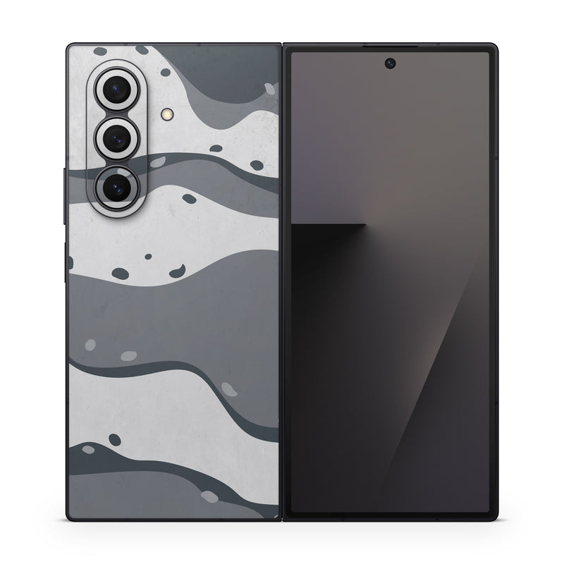 Samsung Galaxy Z Fold7 Skin design of White, Pattern, Water, Design, Illustration, Black-and-white, Metal, Drawing, Style, with black, white, gray colors