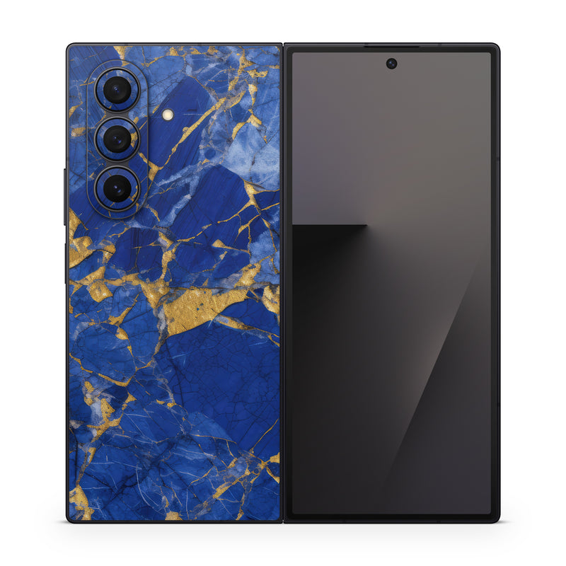 Samsung Galaxy Z Fold7 Skin design of Liquid, Blue, Azure, Fluid, Pattern, Electric blue, Tints and shades, Transparent material, Water, Symmetry, with blue, yellow, brown, orange colors