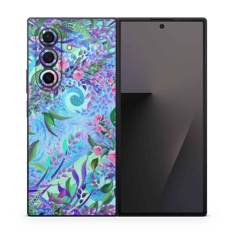 Samsung Galaxy Z Fold7 Skin design of Psychedelic art, Pattern, Lilac, Purple, Art, Pink, Design, Fractal art, Visual arts, Organism, with gray, blue, purple colors