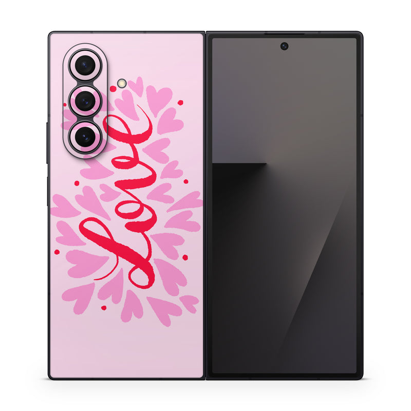 Samsung Galaxy Z Fold7 Skin design of Plant, Pink, Font, Art, Magenta, Pattern, Logo, Peach, Event, Graphics, with pink, red colors