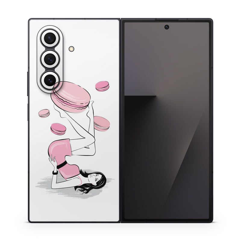 Samsung Galaxy Z Fold7 Skin design of Gesture, Pink, Cartoon, Happy, Art, Red, Font, Elbow, Magenta, Thumb, with white, black, pink, gray colors