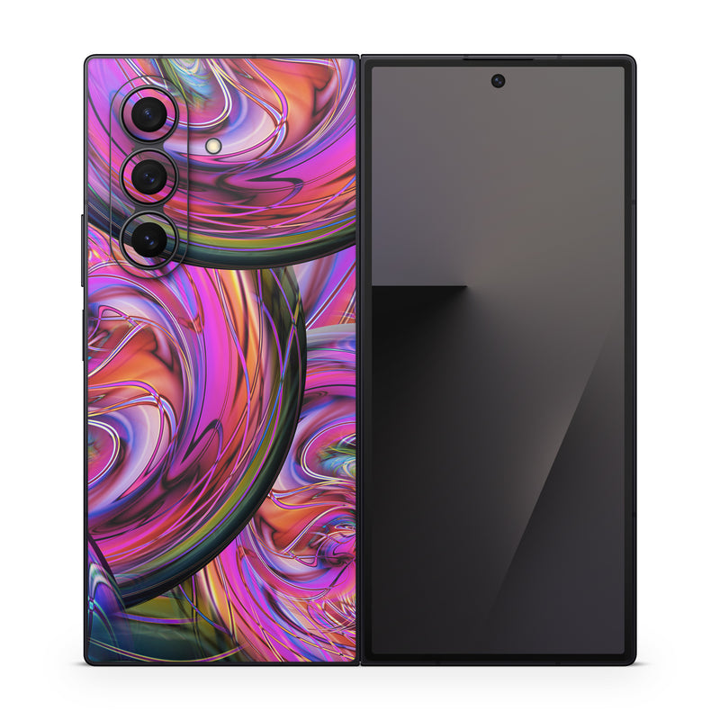 Samsung Galaxy Z Fold7 Skin design of Pattern, Psychedelic art, Purple, Art, Fractal art, Design, Graphic design, Colorfulness, Textile, Visual arts, with purple, black, red, gray, blue, green colors