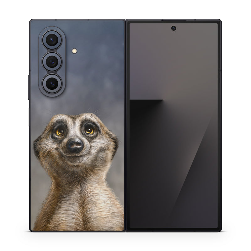 Samsung Galaxy Z Fold7 Skin design of Face, Head, Eye, Eyelash, Human body, Carnivore, Iris, Terrestrial animal, Whiskers, Snout, with white, gray, brown, yellow, black, blue colors