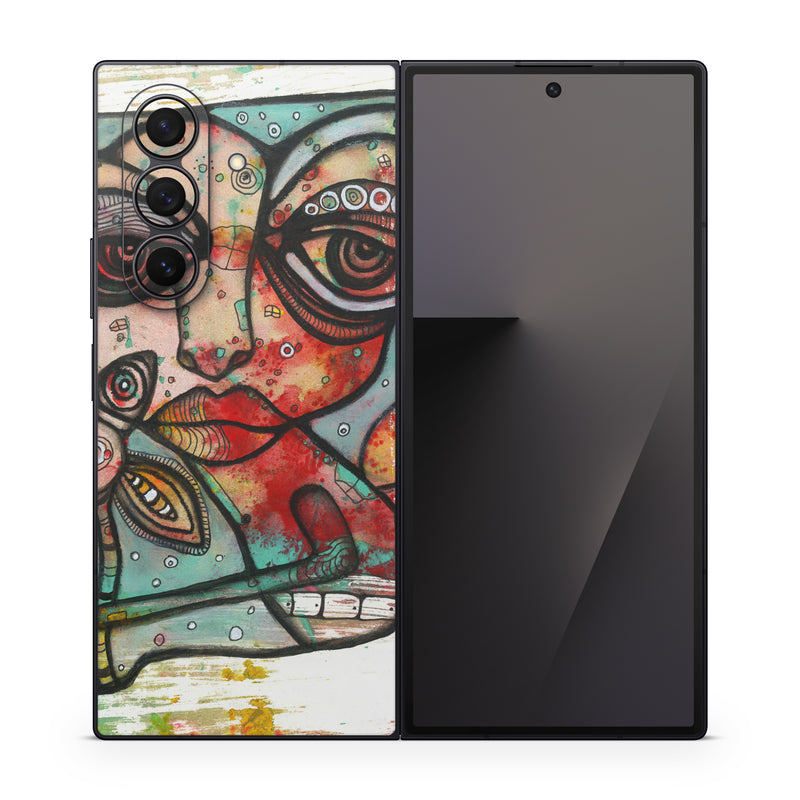 Samsung Galaxy Z Fold7 Skin design of Modern art, Art, Painting, Illustration, Visual arts, Psychedelic art, Acrylic paint, Watercolor paint, Graffiti, Drawing, with gray, black, red, green, blue, white colors