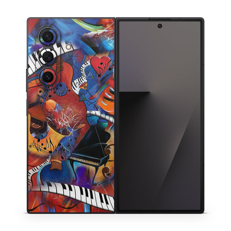Samsung Galaxy Z Fold7 Skin design of Art, Graffiti, Mural, Modern art, Street art, Psychedelic art, Fictional character, Graphic design, Visual arts, Animated cartoon, with black, red, blue, gray, green colors